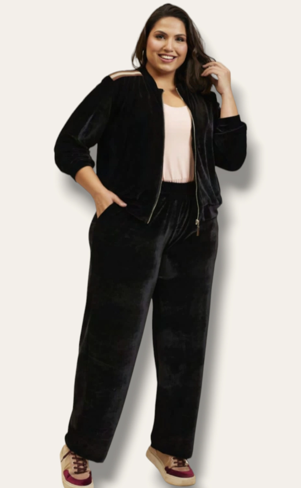 Conjunto Plush Jaqueta Preto Plus Size