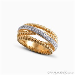 Anel Aros de Esferas Trançados Zircônias Banho Ouro 18K Semi Joia