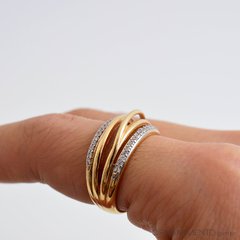 Anel Semi Joia Aros Trançados Cravejados Banho Ouro 18K 4