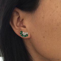 Brinco Ear Cuff Gotas Verdes e Zircônias Brancas Ródio Semi Joia 2