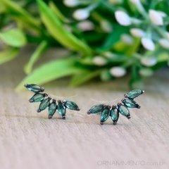 Brinco Ear Cuff Mini Navetes Verde Ródio Negro 2