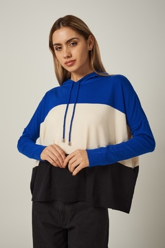 Sweater amplio tricolor capucha - comprar online