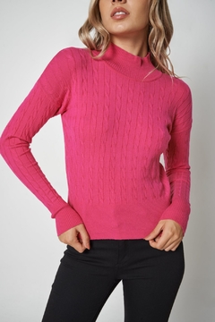 Sweater trenza corto media polera - comprar online