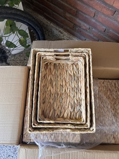 Imagen de Set X 3 Bandejas Deco Rectangular Jacinto Fibra Natural Asas