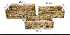 Set X 3 Bandejas Deco Rectangular Jacinto Fibra Natural Asas - comprar online