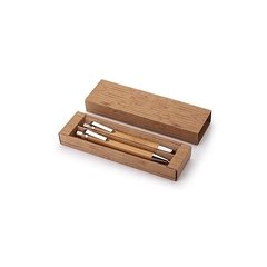 Set de bolígrafo y lápiz mecánico de bambú tinta negra