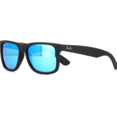 Óculos de Sol Ray Ban Justin Preto Fosco com Lente Azul Espelhada