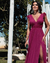 Vestido Longo Tule com Babado no ombro e Fenda Fucsia - comprar online