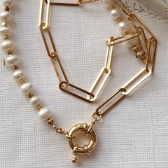 Collar cadena eslabon con perla chapa 22k - comprar en línea