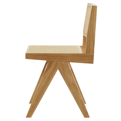 Silla Jeanneret Natural de madera con respaldo de caña, diseño minimalista y moderno.