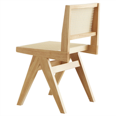 Silla Jeanneret Natural de madera con respaldo de caña, diseño minimalista y moderno.