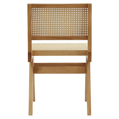 Silla Jeanneret Natural de madera con respaldo de caña, diseño minimalista y moderno.