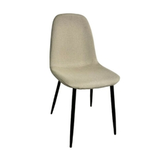 Silla New Eames tapizada en lino gris con patas negras.