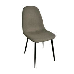 Silla New Eames tapizada en lino gris con patas negras.