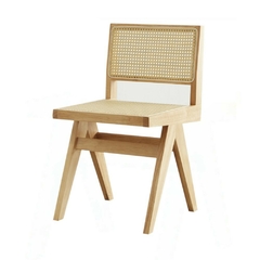 Silla Jeanneret Natural de madera con respaldo de caña, diseño minimalista y moderno.