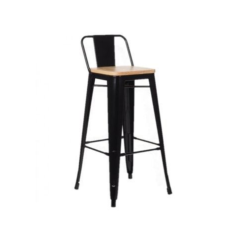 Banqueta Tolix con respaldo bajo Negro Asiento Madera