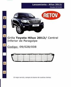 Grilla Paragolpe Inferior Central Toyota Hillux 2012