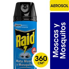Insecticida Raid Mata Moscas y Mosquitos Nueva Fórmula x2 más rápido en Aerosol 370cc