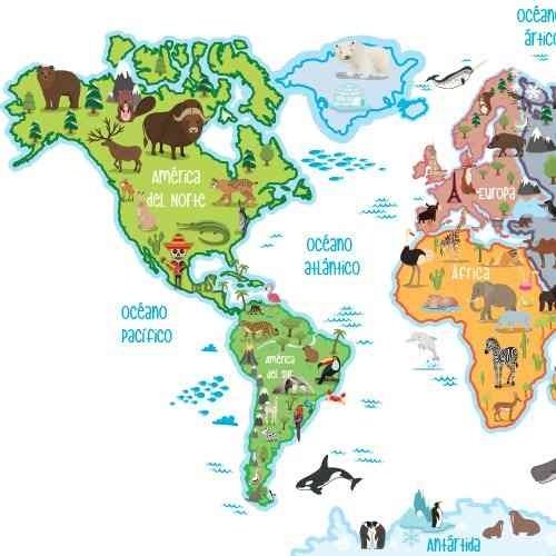 Lona Didactica Mapa Mundi Planisferio Infantil Animales
