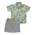 Conjunto social infantil masculino com camisa safari e bermuda bege