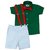 conjunto social infantil com camisa verde e bermuda branca