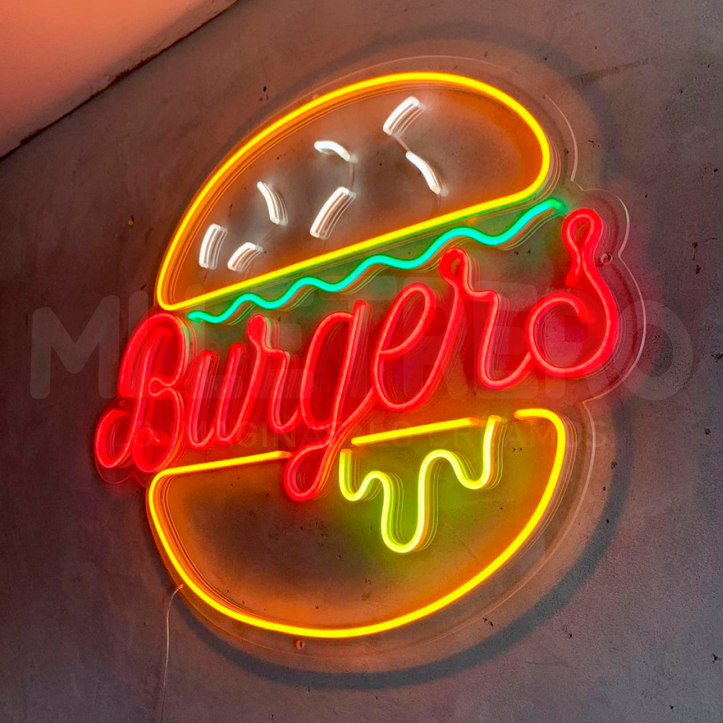 Cartel Neon Led Burger Letrero Luminoso Publicidad