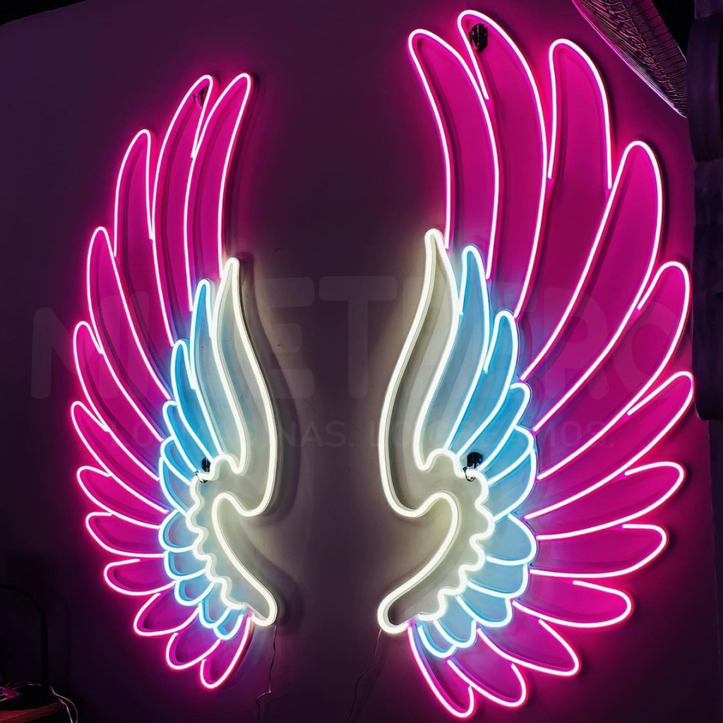 Letrero Luminoso Alas Neon Led Rosado Azul Karaoke Discoteca Bar