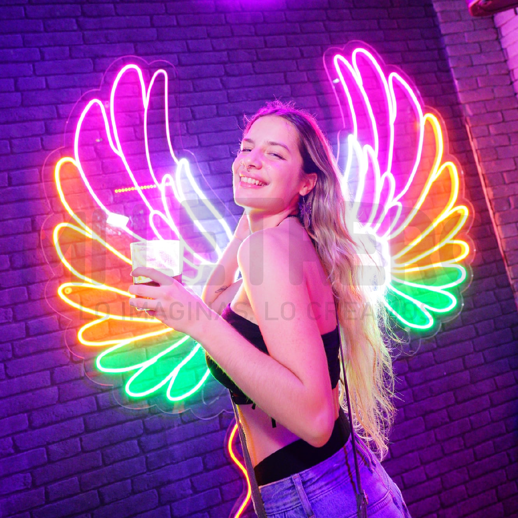 Letrero en Neon Led Luminoso Angel Wing para Karaoke