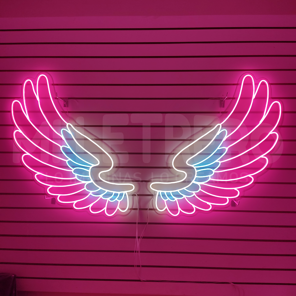 Letrero Luminoso Alas Neon Led Rosado Azul Karaoke Discoteca Bar