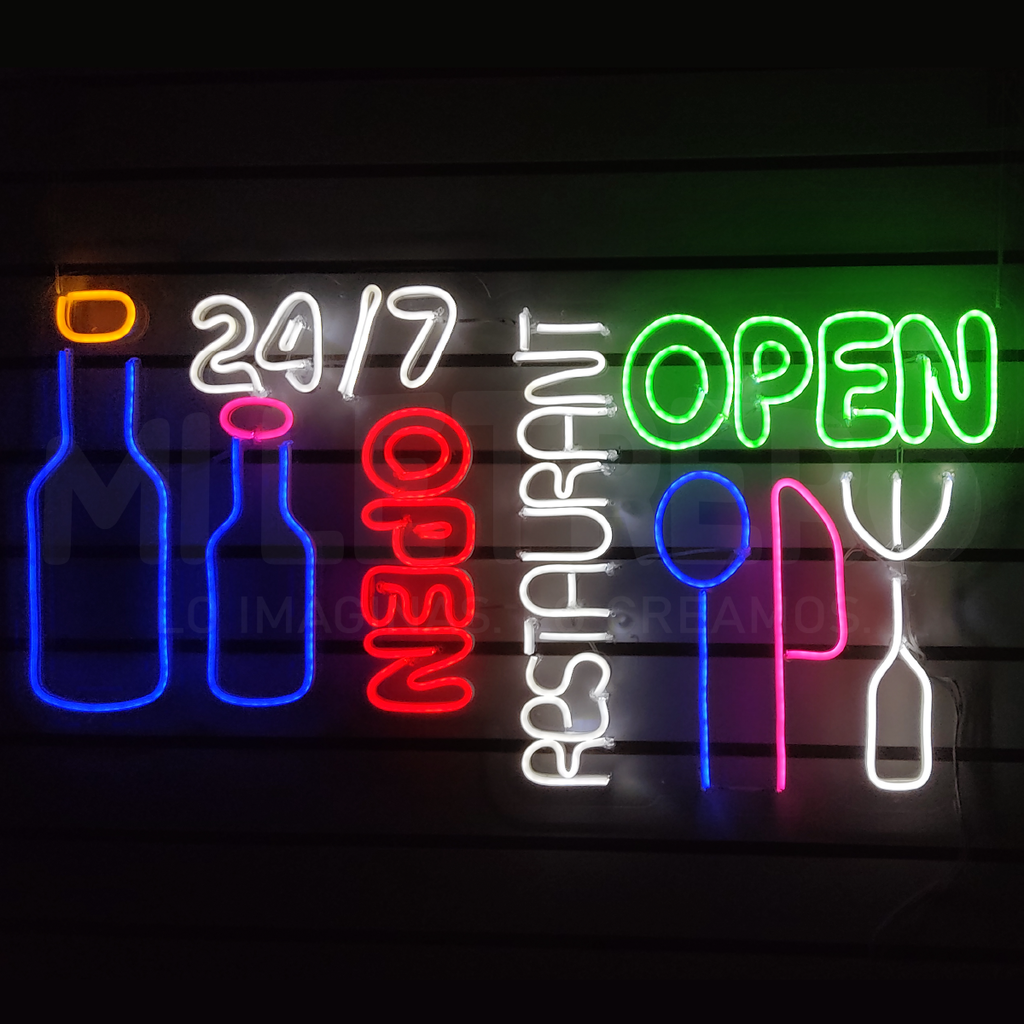 Letrero Open Bar Neon Led Restaurant Iluminación Karaoke