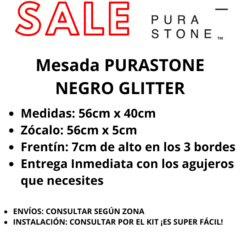 Imagen de Mesada Baño Purastone Negro Glitter 56cm X 40cm