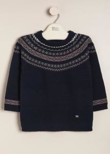 Sweater con Jacquard y Canesu Redondo Gallo Azul