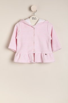 Campera de plush rayada rosa con volado