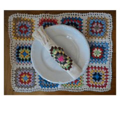 Americano de crochet multicoloridos + Porta Guardanapo de crochet + guardanapo de algodão Cru !! 3 peças !! na internet