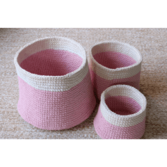 Cesto de Croche Rosa   (3 peças)