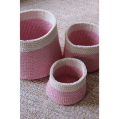 Cesto de Croche Rosa   (3 peças) - comprar online