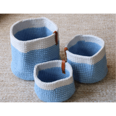 Cesto de Croche Azul Claro  (3 peças) - comprar online