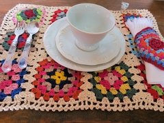 Americano de crochet multicoloridos + Porta Guardanapo de crochet + guardanapo de algodão Cru !! 3 peças !!
