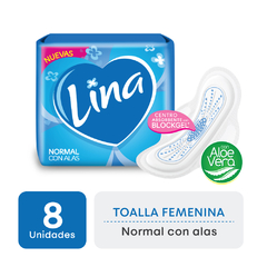 LINA TOALLITA FEMENINA NORMAL ANATOMICA - CON ALAS PAQUETE x8 uds.