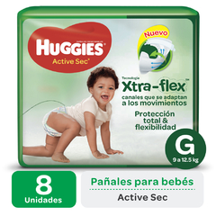 PAÑAL HUGGIES VERDE X-FLEX REGULARA G PAQUETE x8