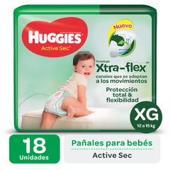 PAÑAL HUGGIES VERDE X-FLEX MEGA XG PAQUETE X18