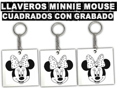 Pack llaveros MINNIE MOUSE cuadrados con grabado laser para regalos - comprar online