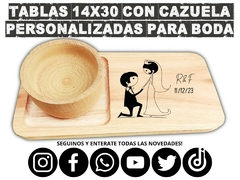 Tabla 14x30 con cazuela y grabado incuido wedding boda logos cumpleaños souvenirs - comprar online