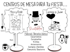 CENTROS DE MESA EN FIBROPLUS WEDDING BODA - PICATABLAS GRABADO LASER