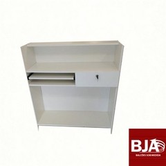 Balcão em MDF branco com gaveta e mesa teclado Ref: 04balc