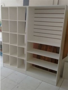 Conjunto armário colmeia e armário painel com prateleiras MDF branco - Ref Exp87522