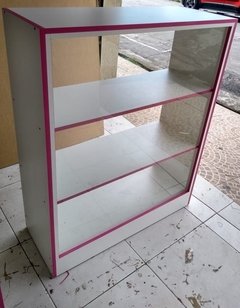 Balcão MDF Branco vitrine com filete rosa.cód 2577
