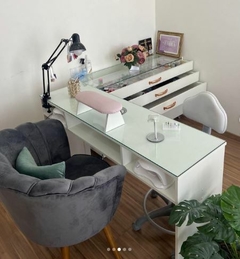 Mesa em L MDF branco com gaveteiro cód.stud - comprar online