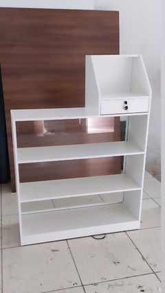 Balcão caixa MDF branco c/ vitrine cód.hrc