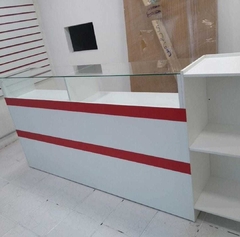 Balcao em L com cantoneira caixa com vitrine MDF branco cód.nrg